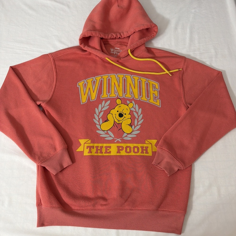 Winnie The Pooh Hoodie Men's XS Coral Long Sleeve Fleece Disney Soft Fit Gym